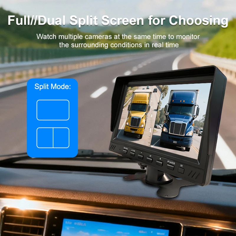 شاشة عرض IPS عالية الوضوح 1080P كاميرات احتياطية عكسية صورة عكسية 2CH 7 بوصة مسجل شاحنة مراقبة السيارة #6
