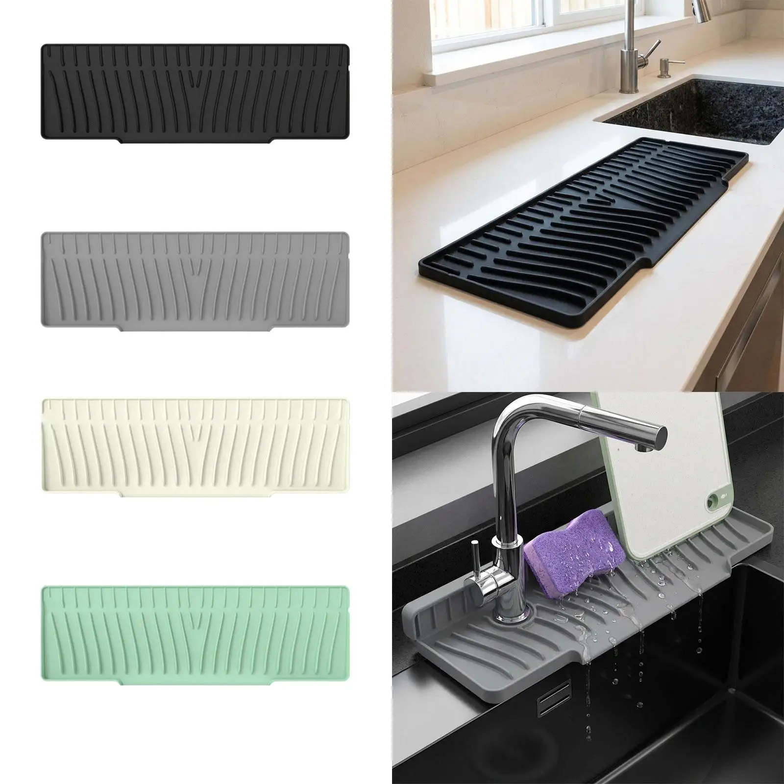 Kitchen Sink Splash Guard Silicone Draining Mat Sponge Holder Sink Shelf Protector for Bathroom Faucet
