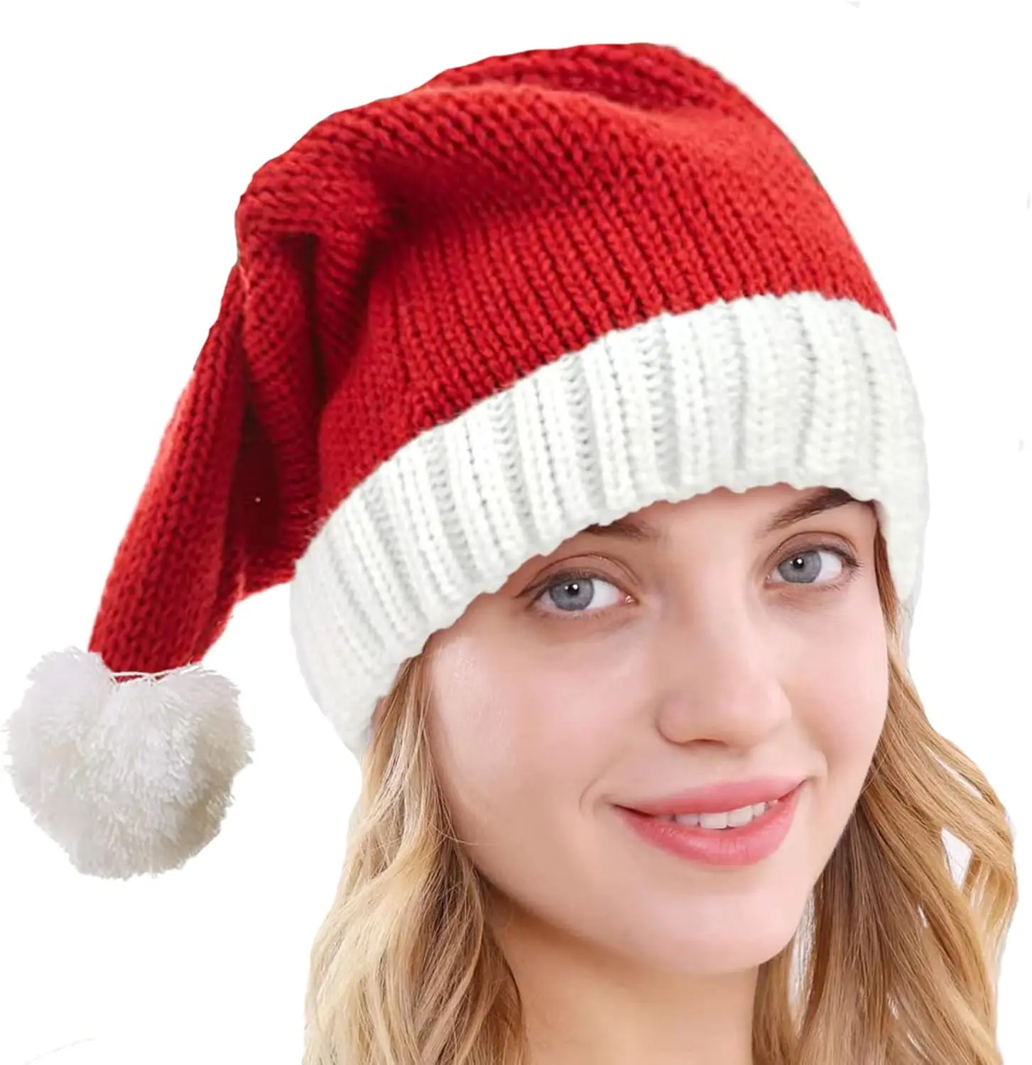 Knitted Santa Hat for Women, Men Christmas Hat Knit Winter Warm Beanie Xmas Hat for New Year Festive Holiday Party