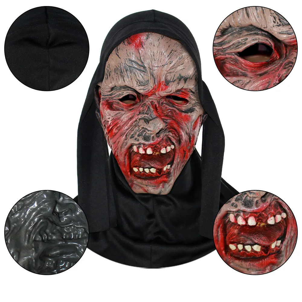 Gruselige Zombie-Bio-Monsterkopfmaske mit scharfen Zähnen, Halloween-Maske für Erwachsene für Horror-Geisterhaus-Themenparty-Cosplay – Detail 4
