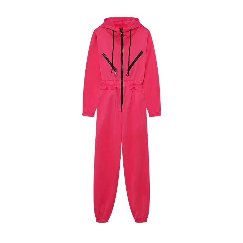 Herbstliche Einteiler-Sets: Sweatshirt-Kapuzen-Jumpsuit für Damen, lässige Sportsets, Winter-Reißverschluss-Set mit gerader Hose. – Detail 11