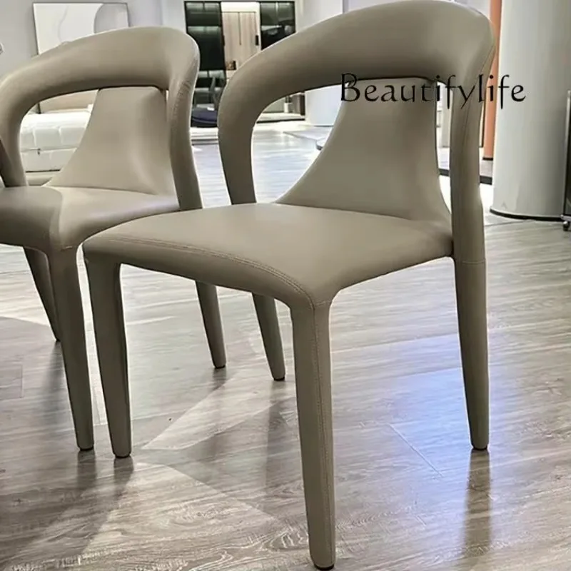 

Italian light luxury dining chair household cream style leather backrest Nordic small apartment dressing chair
