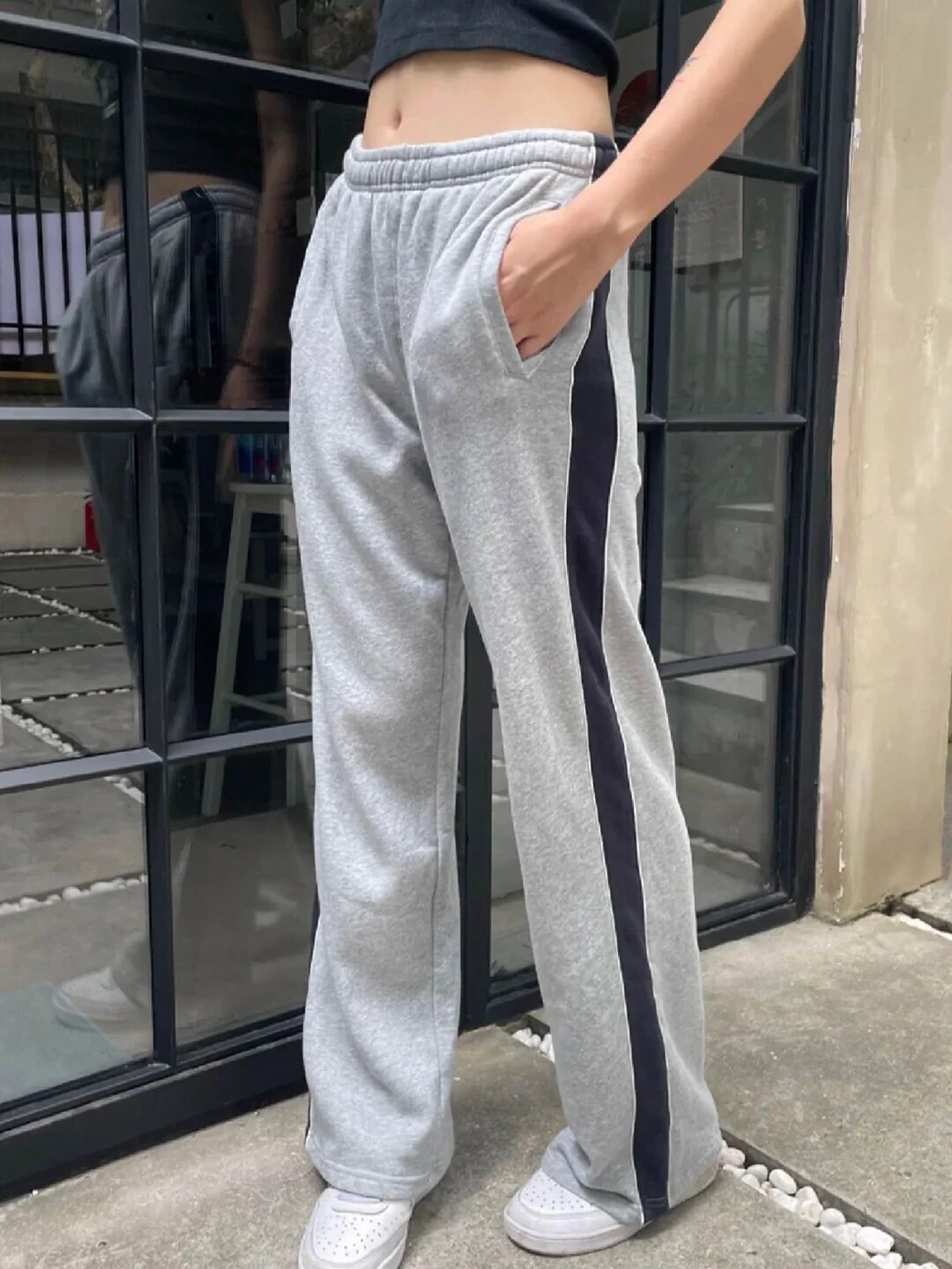 

Лоскутные хлопковые флисовые спортивные брюки женские осенние эластичные свободные брюки с высокой талией Y2k прямые брюки винтажные повседневные брюки в стиле Харадзюку