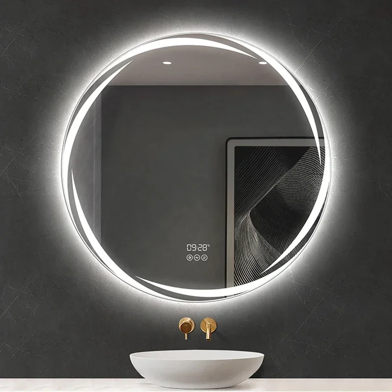 

Bathroom Smart Mirror Toilet Led Lights Round Wall Hanging Bathroom Mirror Touch Screen Espelhos De Banho Large Mirror EB5BM