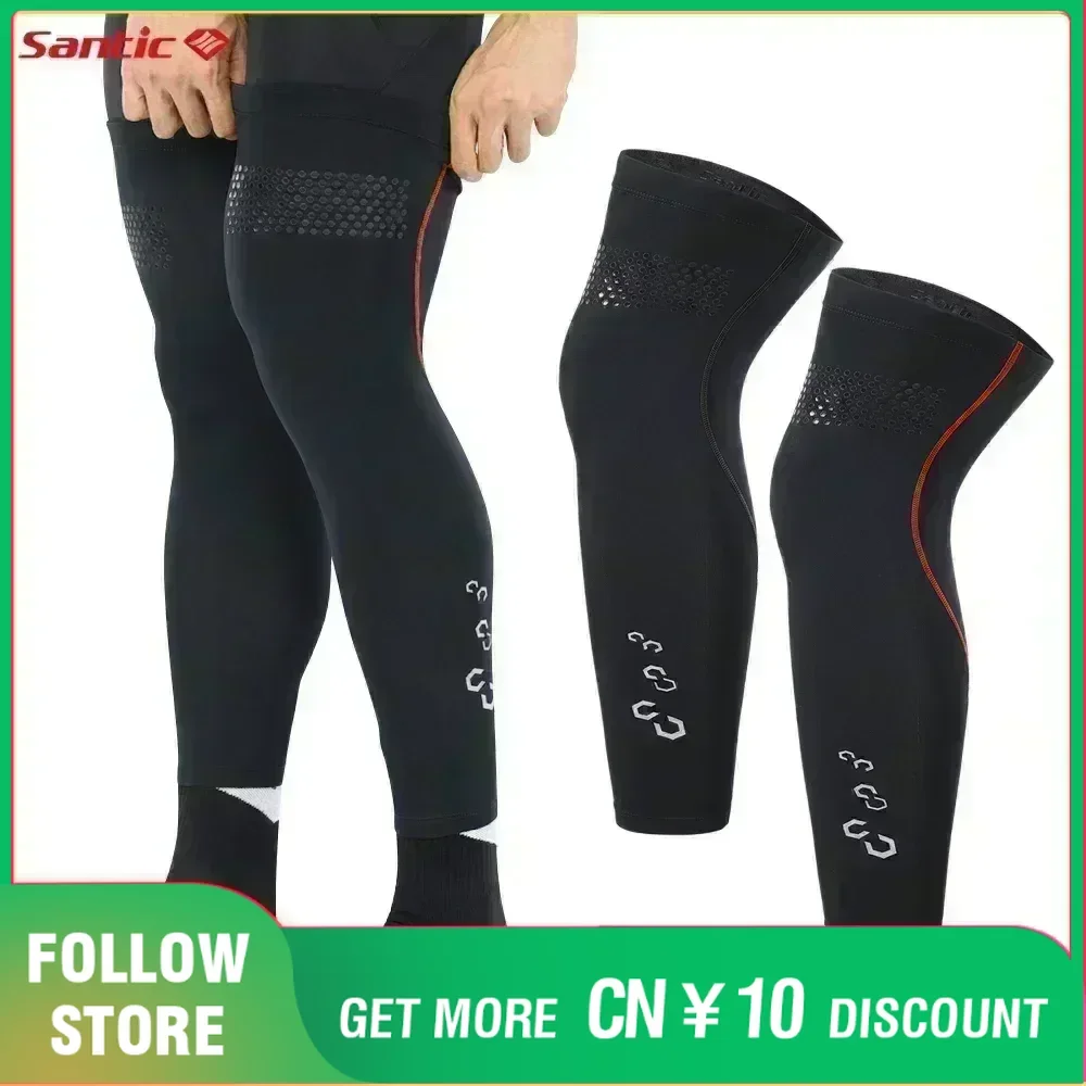 Santic Men\'s Bicycle Leggings Winter Windproof Mountain Road Bike Cycling Sport Knee Pad Warmer High Elastic Reflective Leggings