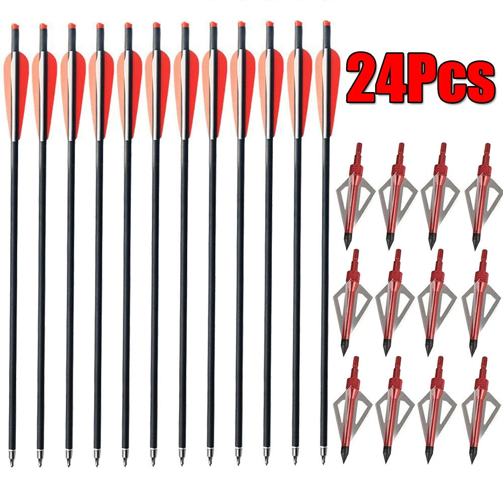 

12Pcs 20-inch Carbon Crossbow Bolts Archery Hunting + 12Pcs 100 Garin Arrowhead Broadheads