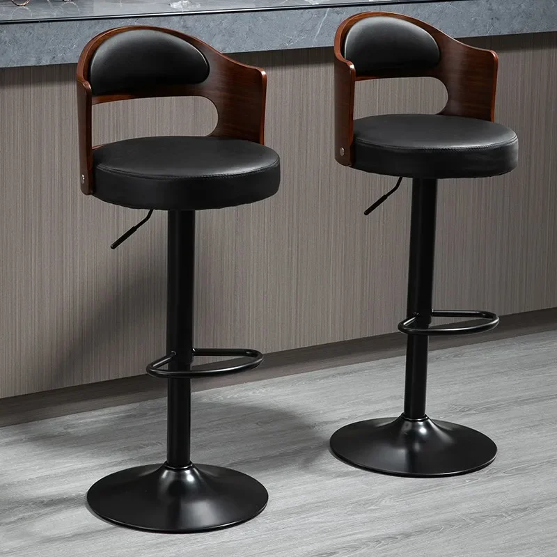 The product can be customized. Solid wood backrest bar chair can be lifted and rotated