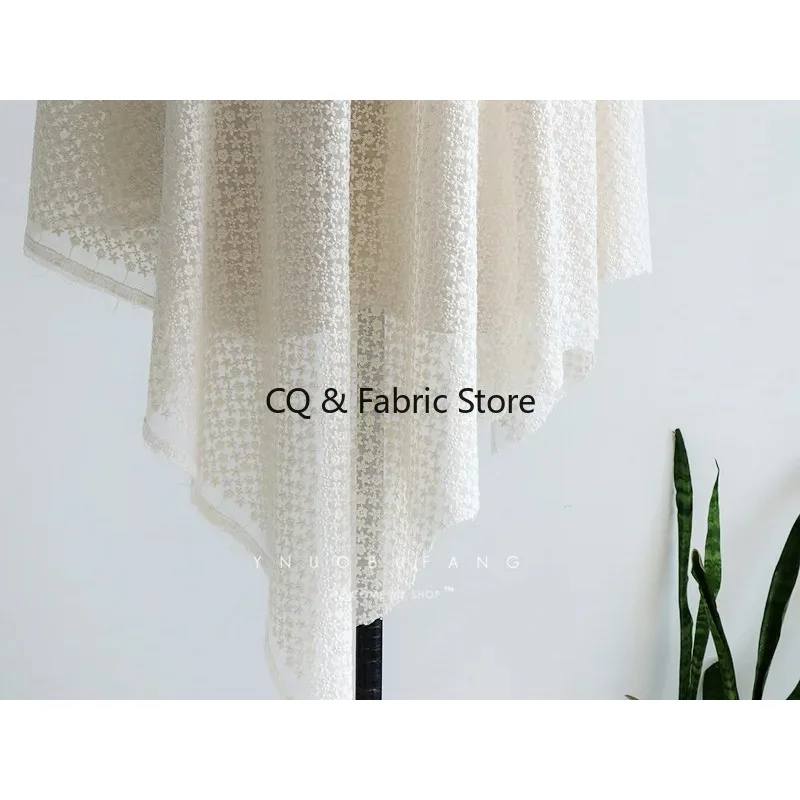 Soft Beige Mesh  Flowers Full Embroidered Lace Fabric DIY Wedding Dress Curtain Doll Clothes Accessories by the meter