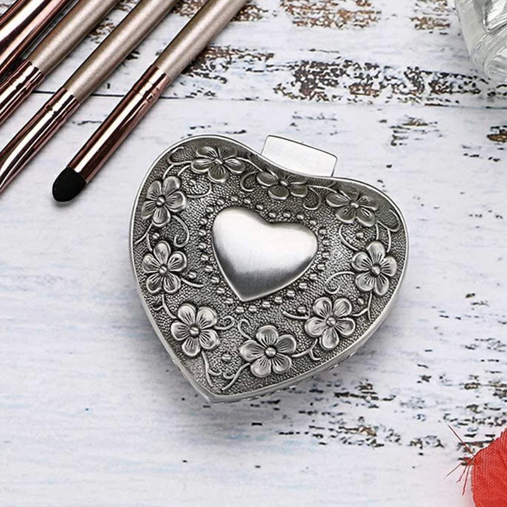 

Rings Heart-shaped Rose Jewelry Box Organizer Storage Case Necklace Holder Travel Silver