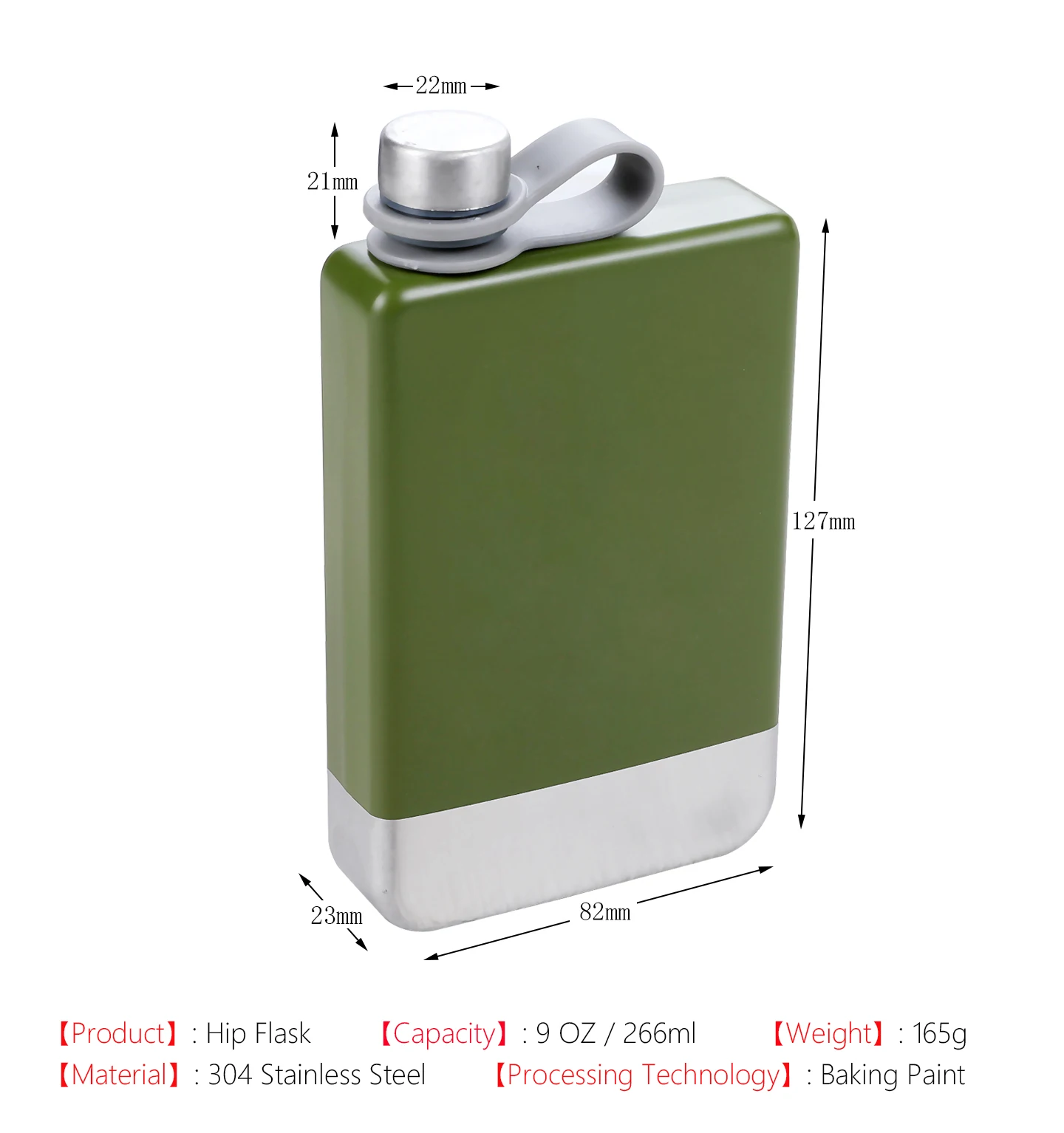 9oz 304 Edelstahl-Trinkflasche in Lebensmittelqualität, rechteckige Alkoholflasche für Whiskey und Wodka, Trinkflagon für Outdoor-Camping, Geschenk – Detail 2