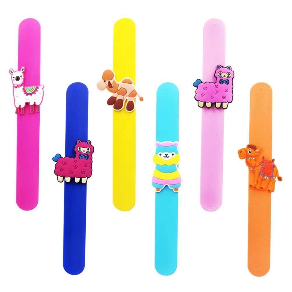 6pcs Children Slap Bracelet Alpaca Wristbands Decoration Kids Silicone Bracelet for Gifts Birthday Party and School Rewards (Ass