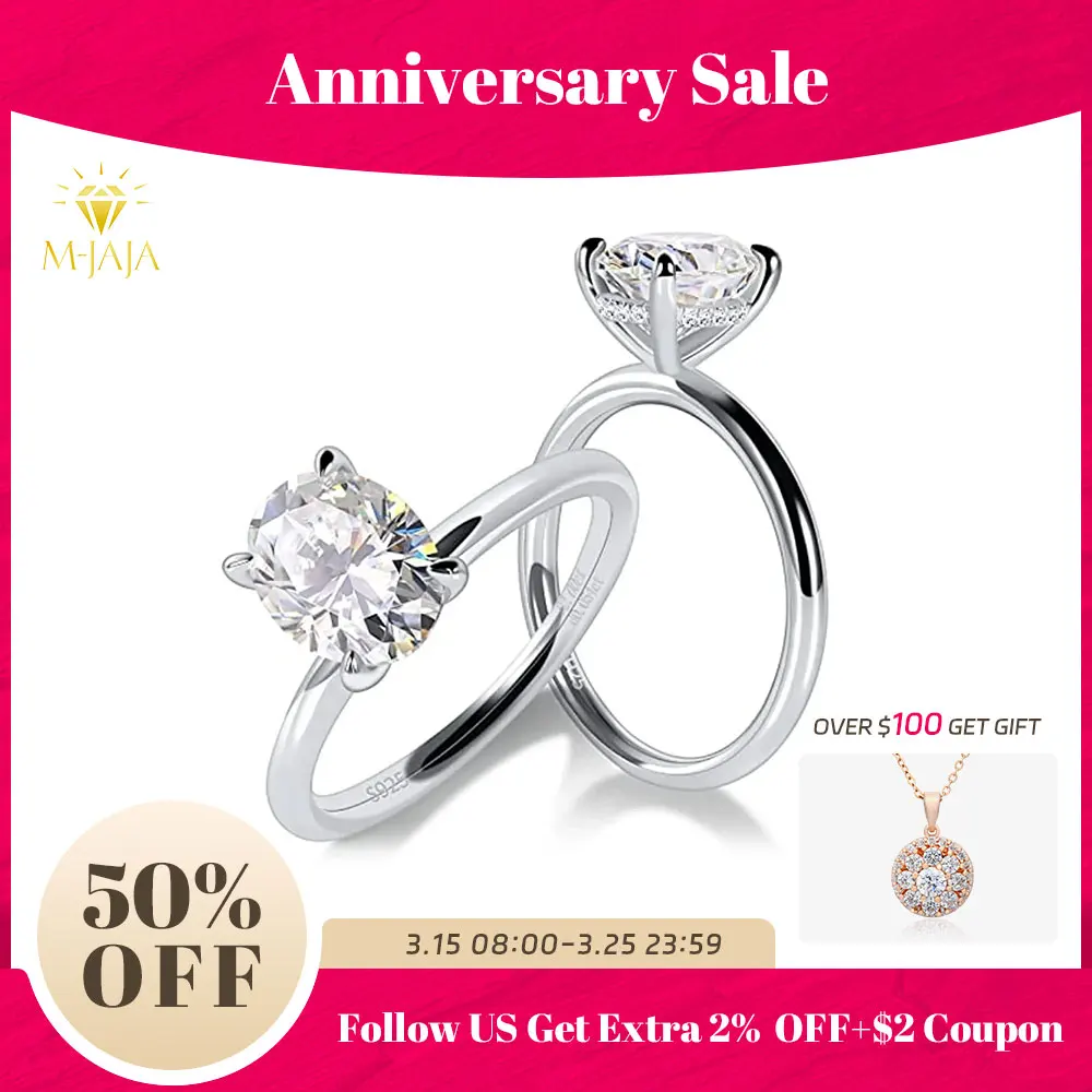 

M-JAJA Oval Moissanite Engagement Ring for Women S925 Silver Solitaire Ring with Hidden Halo 1-3ct D VVSI Diamond Wedding Band