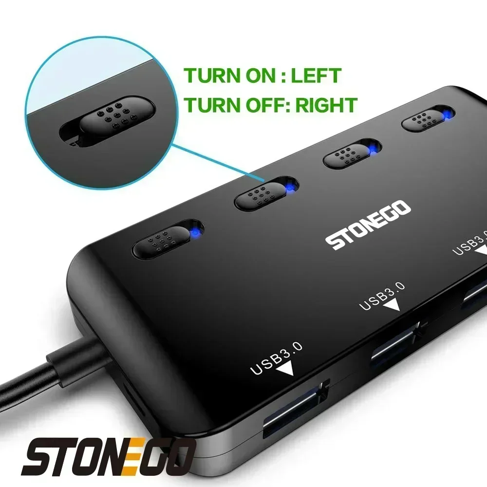 STONEGO Ultra Slim USB 3.0 Hub, 4-Ports USB3.0 Splitter High-Speed USB Data Extender Adapter