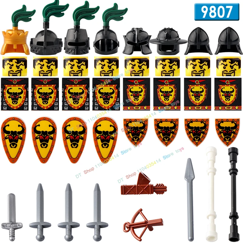 Mittelalter liche Fledermaus schwarzer Drache Stier König Ritter Zubehör Schild Rüstung Baustein Action figuren Spielzeug ax9805 ax9806 ax9807