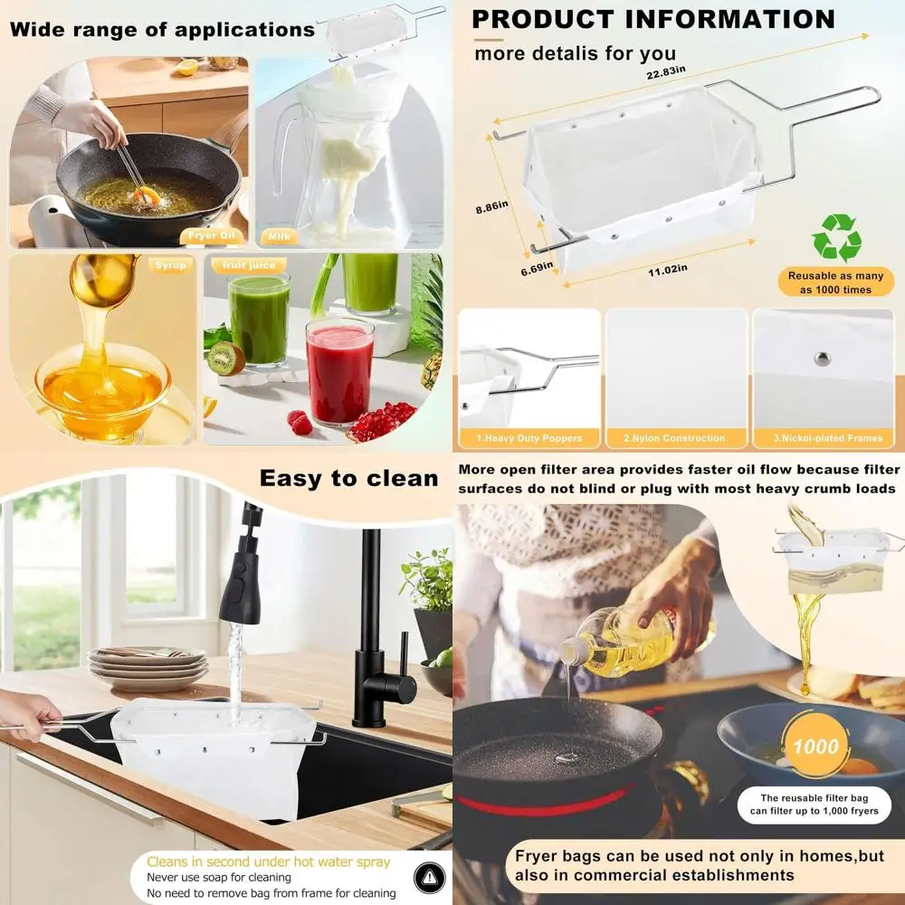 

Reusable Deep Fryer Filter Bag for Easy Cleaning, Suitable for 70 lb Polishing Oil