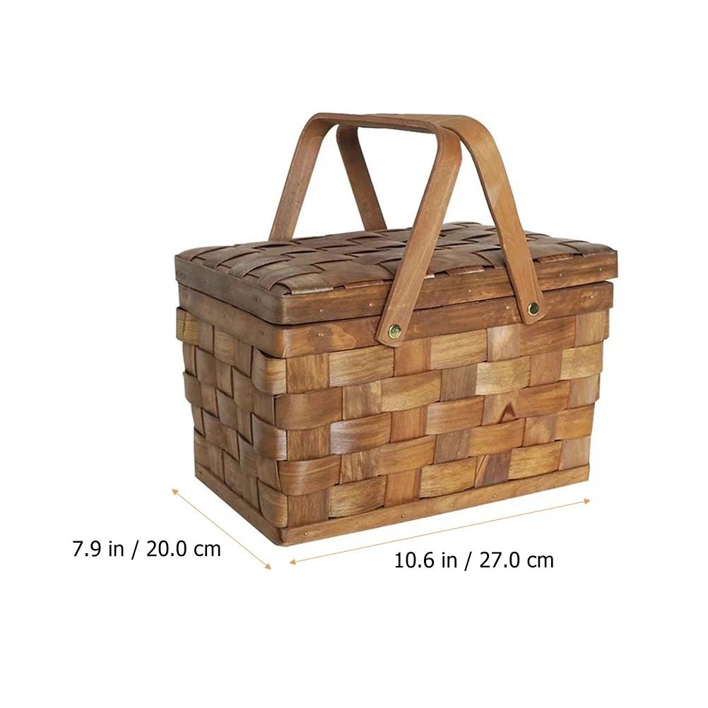 

Creative Wooden Woven Storage For Fruits Snacks Household Picnic Food With Handle Gift Empty Basket Durable Natural Design
