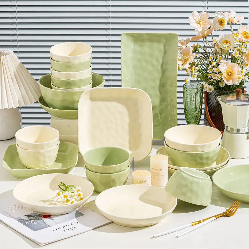Modern Friendly Dinnerware Sets Birthday Aesthetic Green Ceramic Dinner Set Luxury Christmas Elegant Vajilla Ceramica Dinnerware