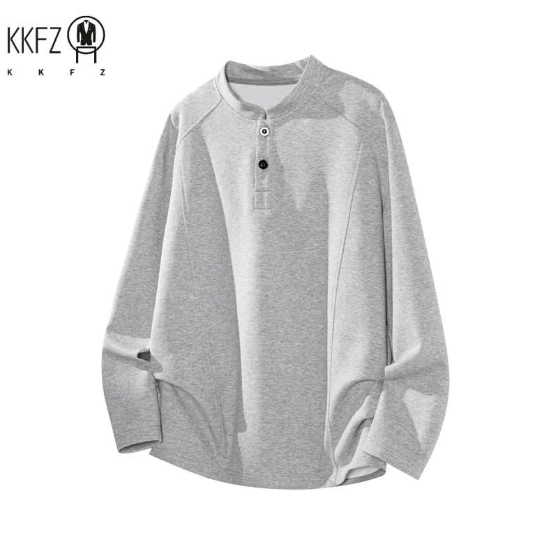 Male Raglan Sleeve Henley Pullover Stand Collar Two Button Long Sleeve Breathable Fabric Casual Travel Garment - view 5