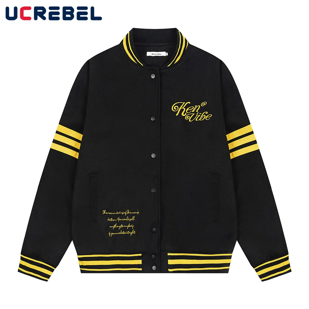 Contrast Paneled Baseball Jacket Mens Letter Embroidery Autumn Winter Single Breasted Stand Collar Long Sleeve Letterman Jacket