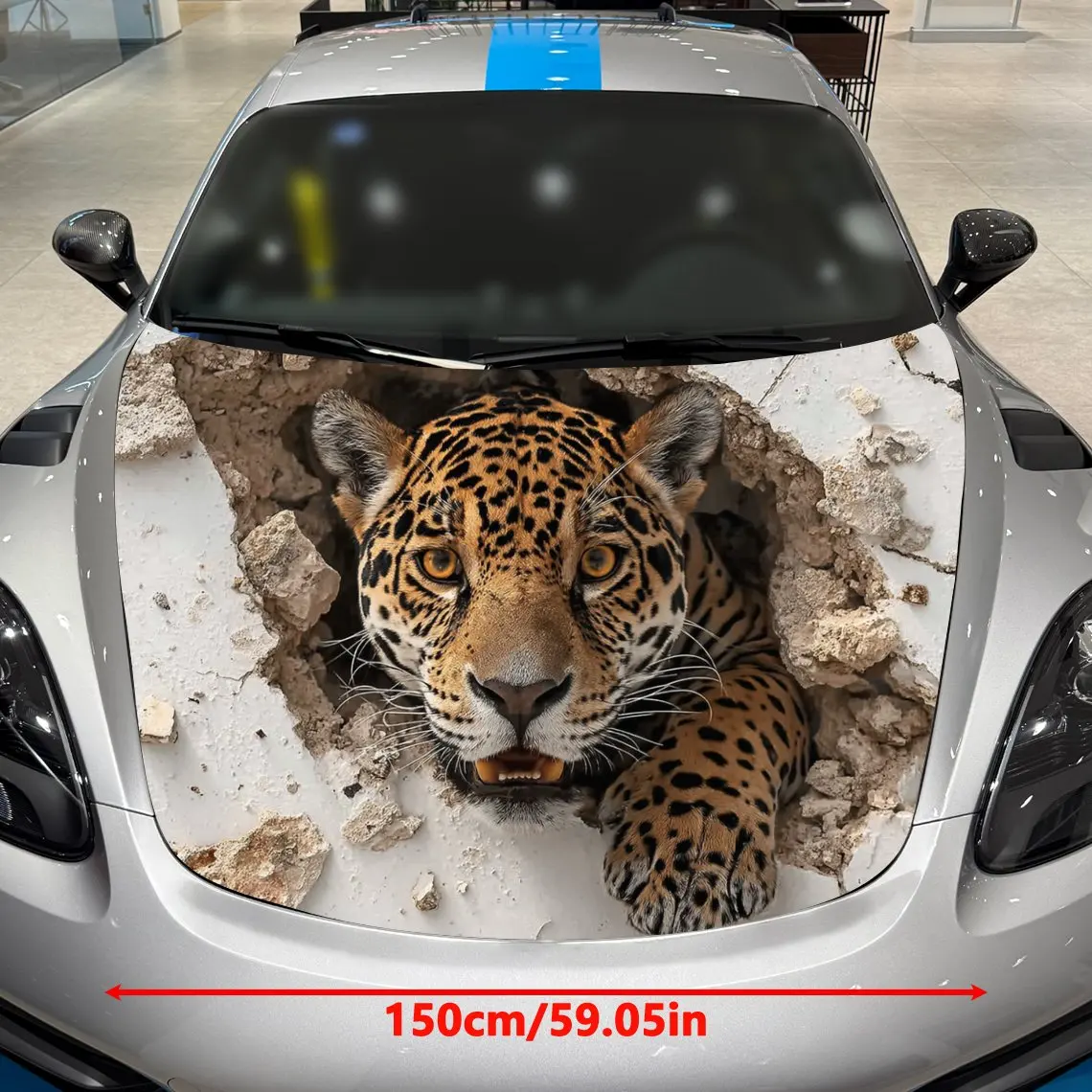 Fierce Leopard Breaking Through Walls Car Hood Stickers-PVC Vinyl Stickers,car Graphic Hood Stickers, Fashionable Truck Accessor