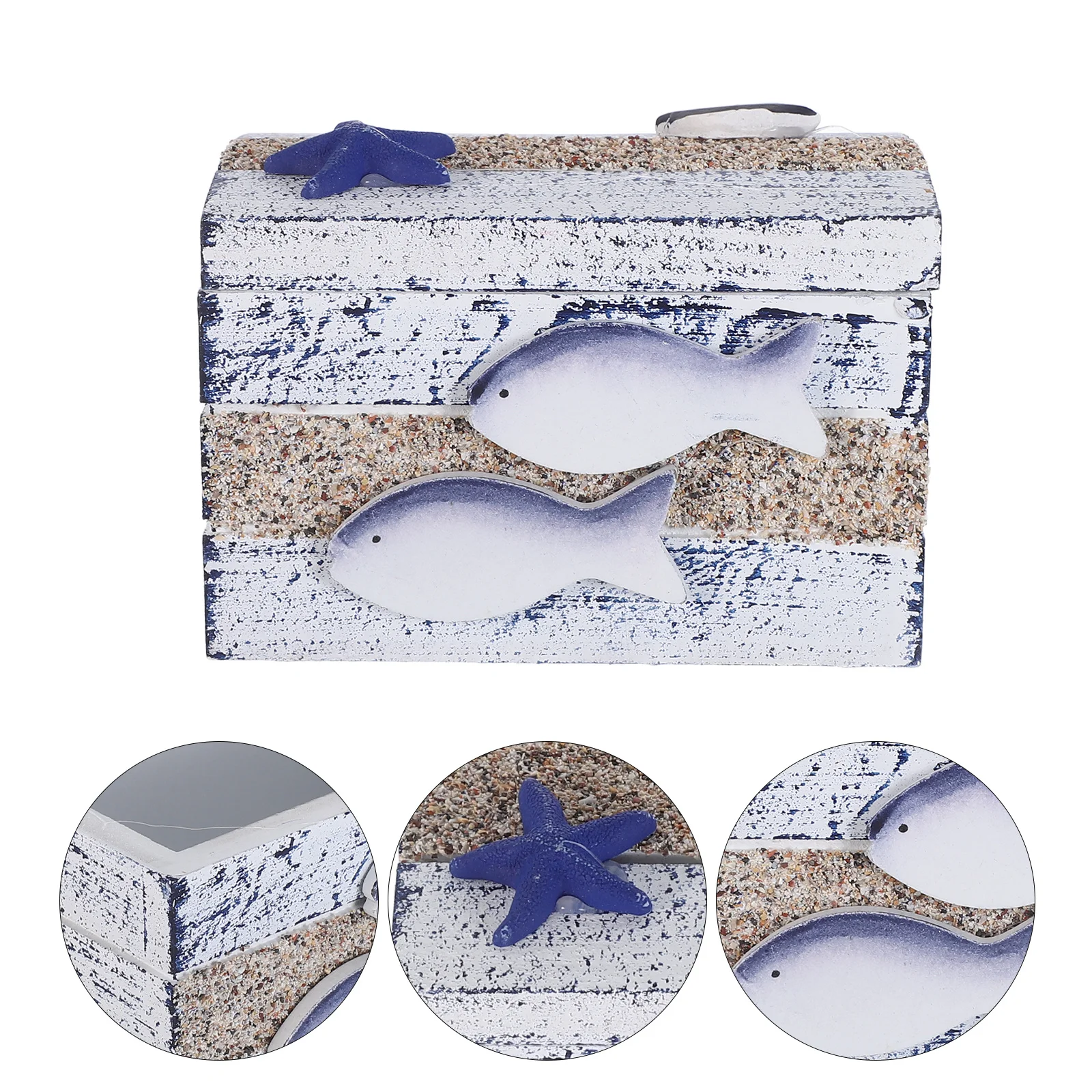 

Small Wood Box Mediterranean Style Beach Wooden Trinket Storage Case For Jewelry Keys Organizer Coastal Decor Nautical