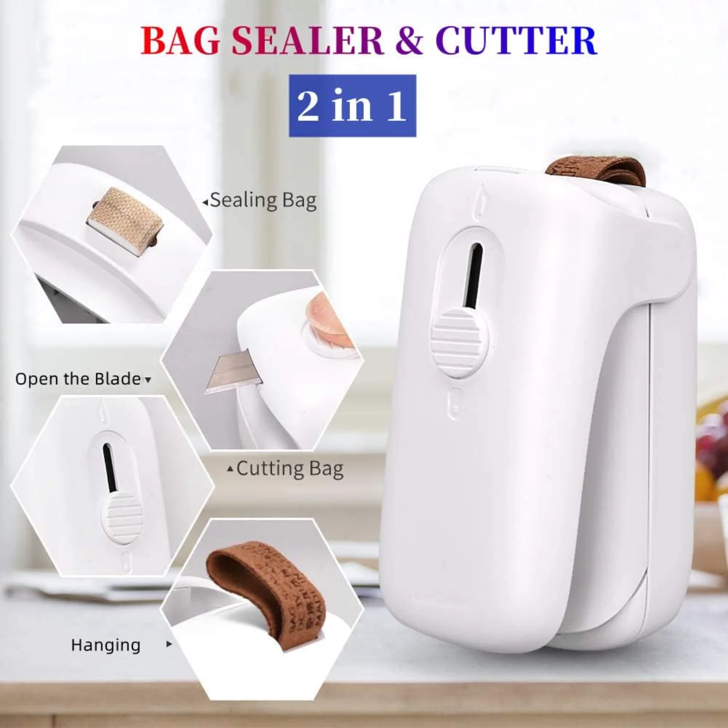 

Mini Bag Sealer | Bag Heat Vacuum Sealer | 2 IN 1 Heat Sealer and | Food Protector | Portable Chip Bag sealer Machine for Sna