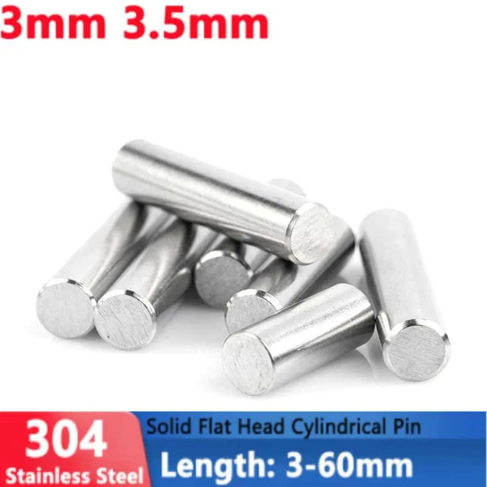 10-50Pcs 304 Stainless Steel Flat Head Dowel Pin 3mm 3.5mm Dia Cylindrical Locating Pin Length 3-60mm Hardware Fastener