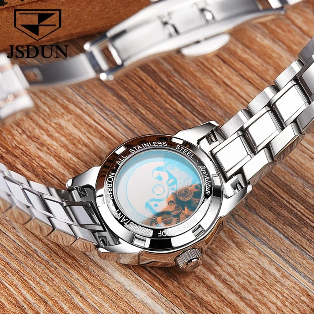 JSDUN 8813 Japan Automatic Mechanical Waterproof Watch For Women Business Tungsten steel Strap Women Wristwatch Calendar