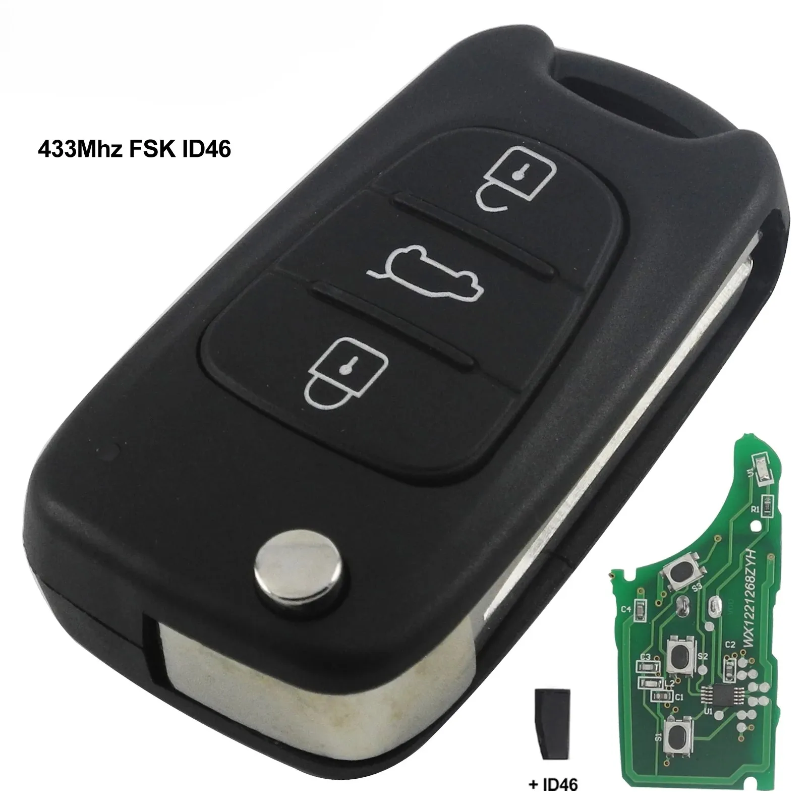 Remote Car Key for Hyundai IX35 I20 I30 2008 2009 2010 2011 2012, 3 Button 433MHz ID46 Chip Car Key Mainland China