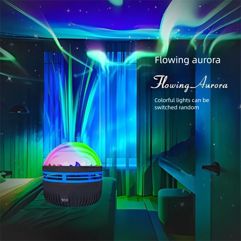 7-Color Aurora Star Projector with Remote，Water Wave Rotating Night Light for Bedroom Kids Room Creative Mood Lighting Trendy