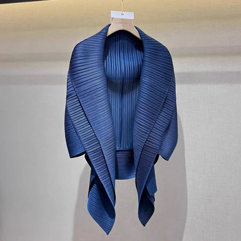 MIiyake 2026 Fall New Arrival Versatile Pleated Shawl Coat Women's Fashion Loose Batwing Sleeve Top Oversized Cardigan outerwea
