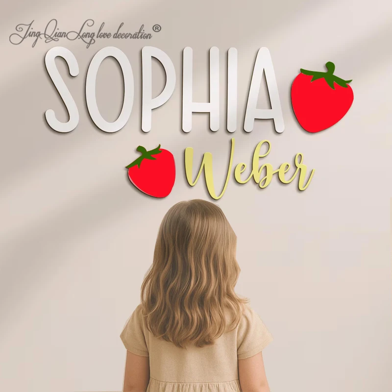 Custom Personalized Strawberry Kid Wooden Nursery Name Sign Custom Fruit Summer Name Wall Decor Decoration Baby Shower Unique Gi
