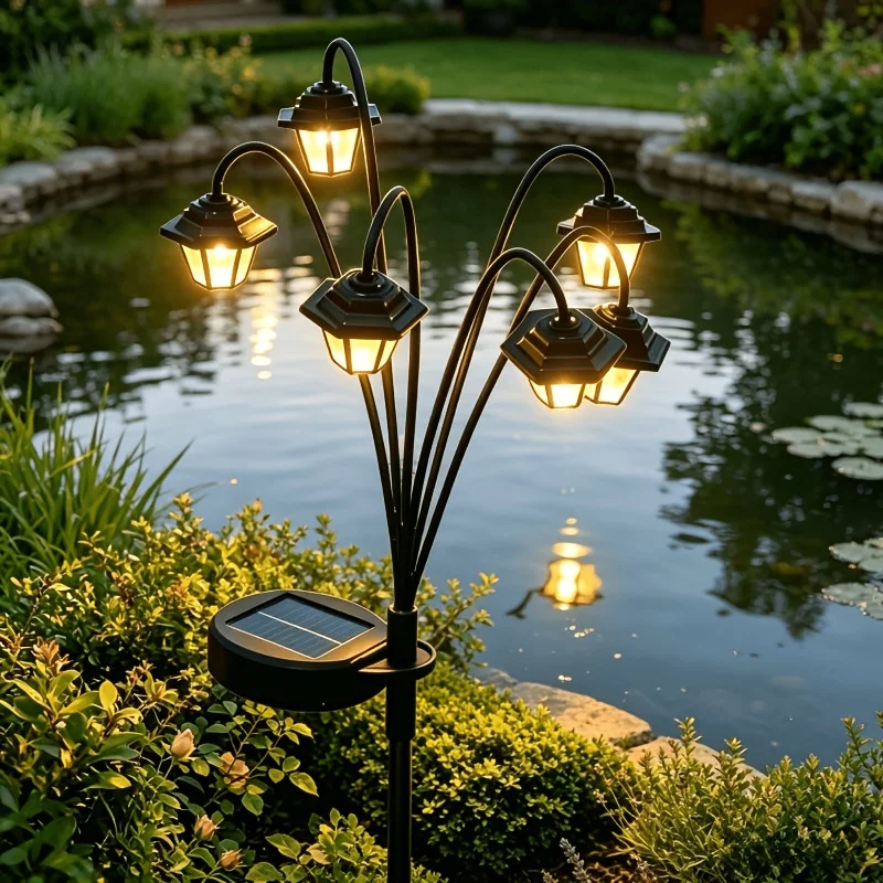 Curved Branch Solar Garden Stake Lights Retro Hanging Lanterns, Auto On/Off Solar Powered Ground Light for Patio Ornament
