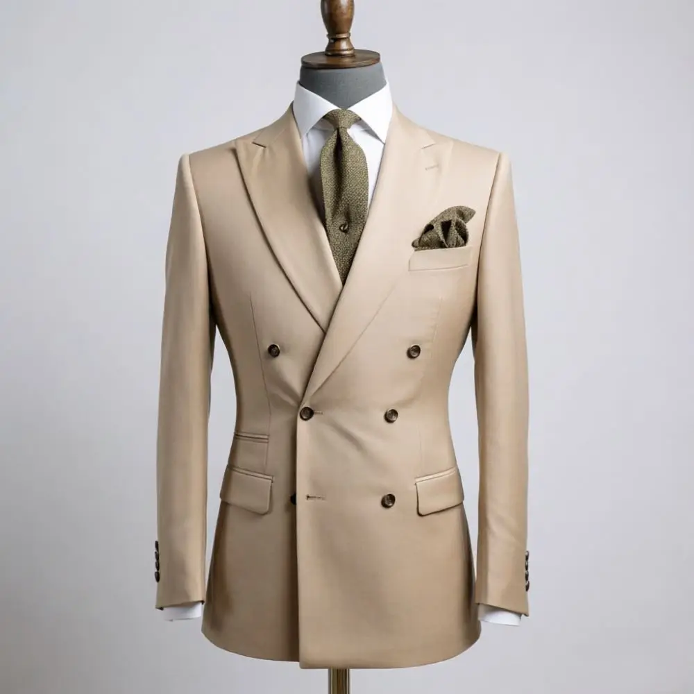 Mens Sage Green Double Breasted 2 Piece Slim Fit Wedding Suit Flap Pockets Decorative Cuff Buttons Blazer Pants Groom Prom