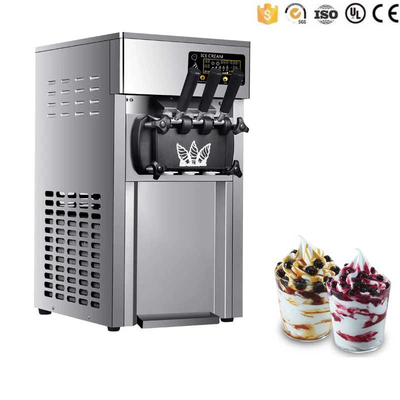 220V/110V Small Ice Cream Machine Tricolor Ice Cream Maker Commercial Stainless Steel Desktop Ice Cream Freezing Machine 1200W