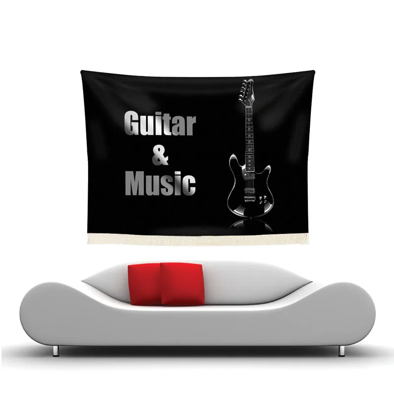 Guitar Music Rock Black Tapestry Anime Aesthetic Wall Art Hanging Boho Bohemian Tassels Macrame Room Decor Home Decoration