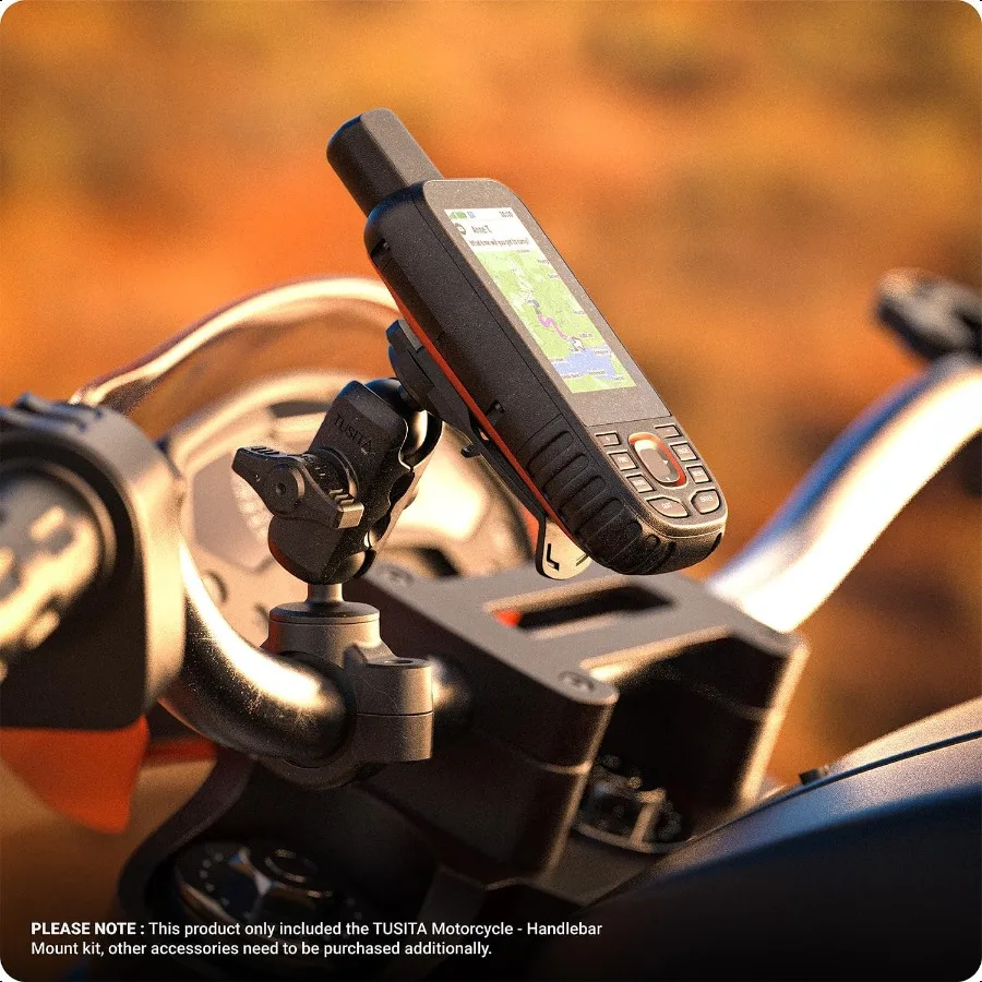 TUSITA Motorrad-GPS-Halterung, kompatibel mit Garmin Handheld GPS, Doppelsteckdose, Arm-Lenkerbasis
