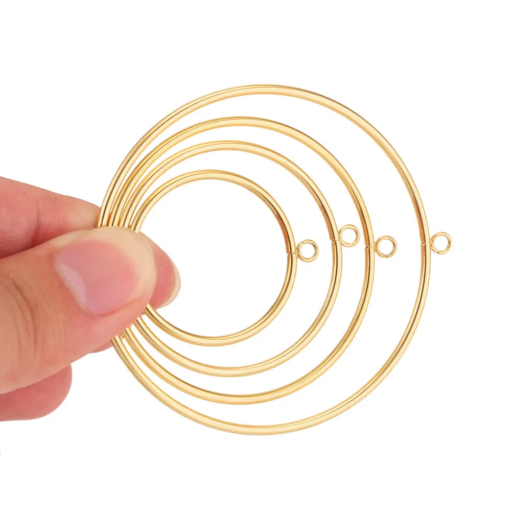 10pcs Stainless Steel Round Large Circle Ring Gold Plated Charms For DIY Earrings Conectors Jewelry Findings Parts Components