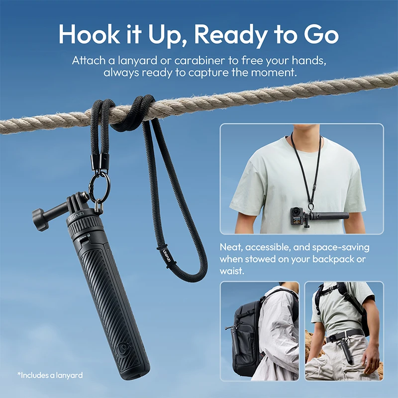 ​ Ulanzi MT92 Kamera Sportowa z Funkcją Selfie Stick 2w1, Statyw do Selfie Stick dla DJI, GoPro, do Fotografii Plenerowej, Vlogów i Filmów