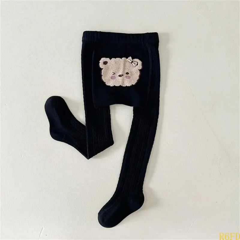 

R6FD 2024 Autumn Fall Child Pantyhose Lovely Print Girls Panty Hose Solid Color Leggings Thick Striped Baby Bottom Pants