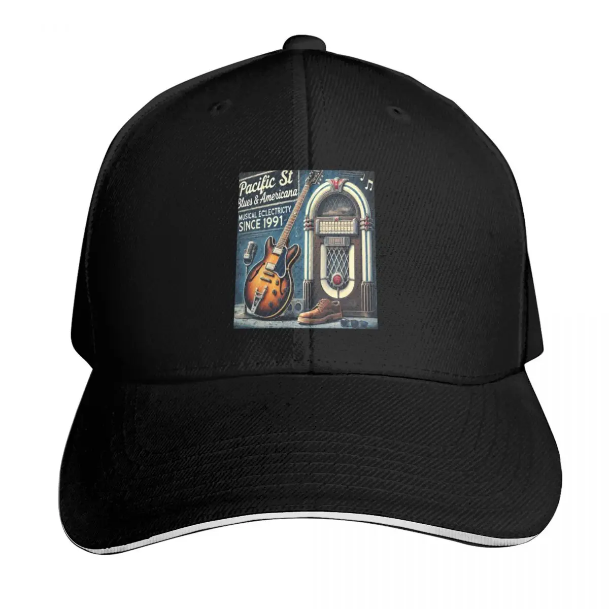 Pacific St Blues Jukebox image Baseball Cap Curved Brim Classic Fit Low Profile Unstructured Unisex for Men Women