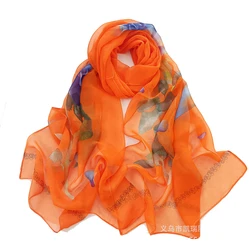 Georgette-bufanda de gasa con estampado de flores rosas para mujer, chal largo y fino, suave, para playa