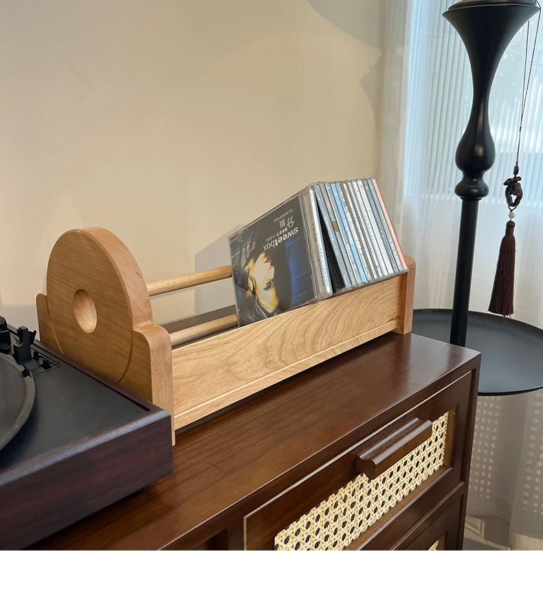 High-End Natural Cherry Wood Media Storage CD Rack Stackable Organizer - Holds 40 CDs Desktop Bookshelf CD Holder Rack