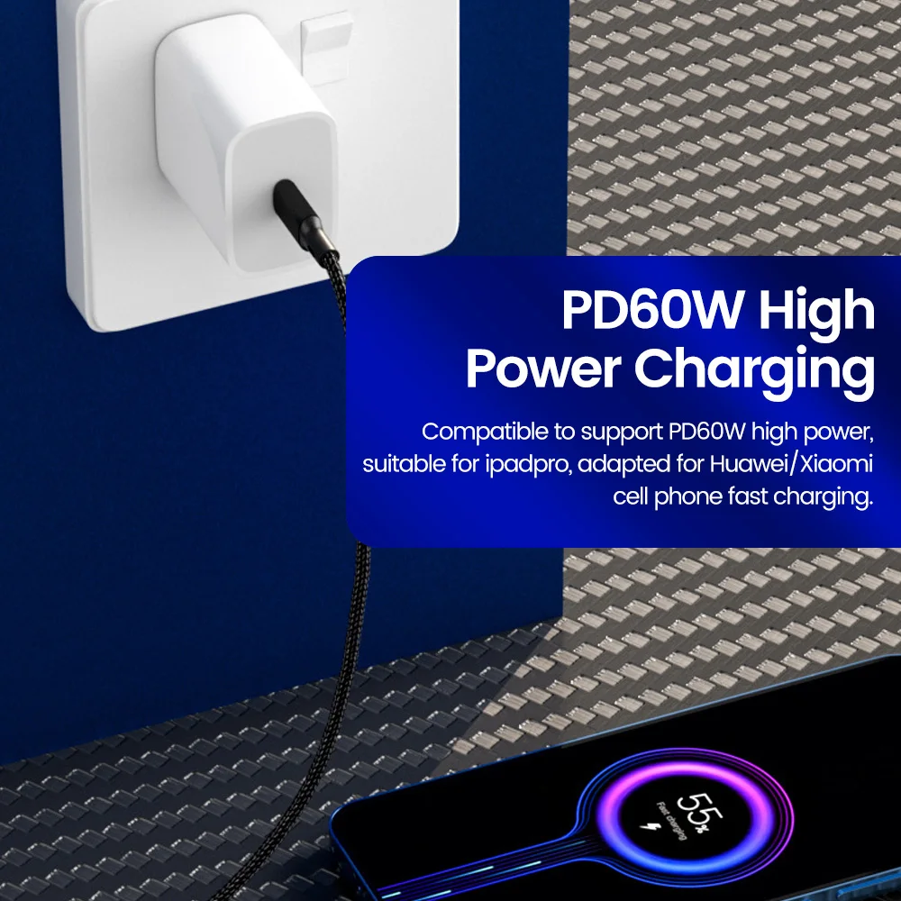 60w Dual USB C Short Cable Type-C to Type-C Fast Charging Data Transfer Cable For iPhone 17/16/15 Xiaomi Huawei Samsung Phones