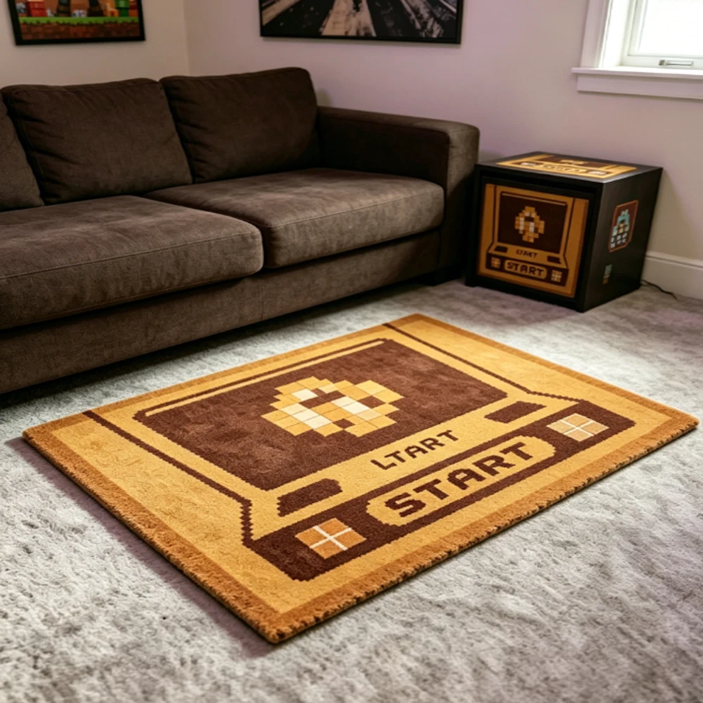 Custom Gaming Floor Mat Non Slip Personalized Player Decor Gamepad Element Print For Gaming Room Area Rug Gift For Friend Gamer