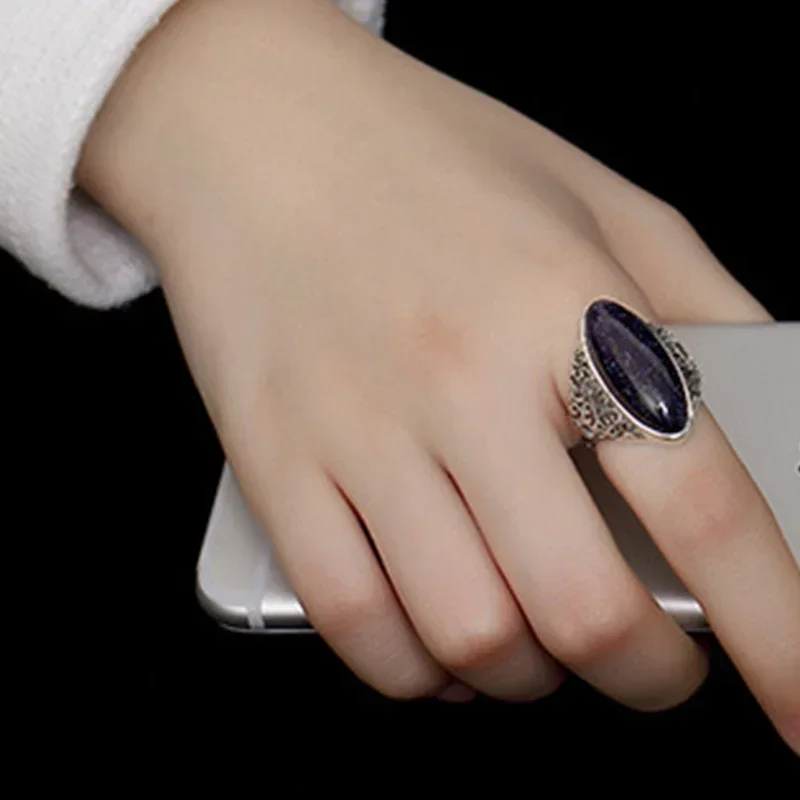 Women's Vintage Style Silver Plated Aventurine Ring