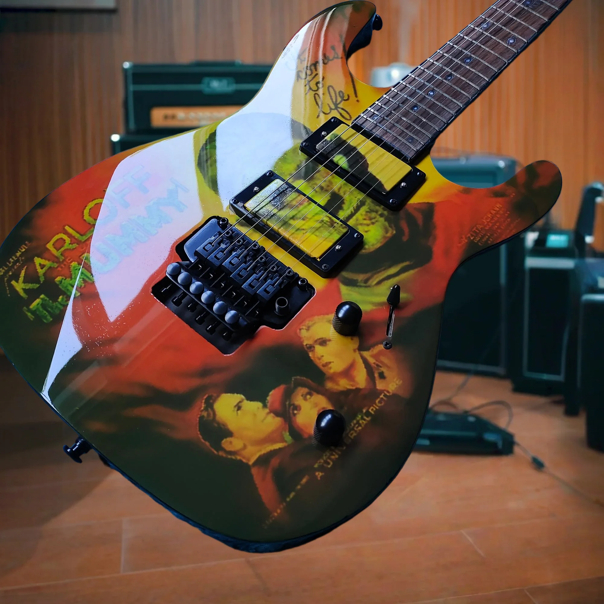 Double Cutaway 24 Frets Electric Guitar Floyd Rose Trem Mummy Horror Theme Collector's Piece  Full-Body Printed Graphic