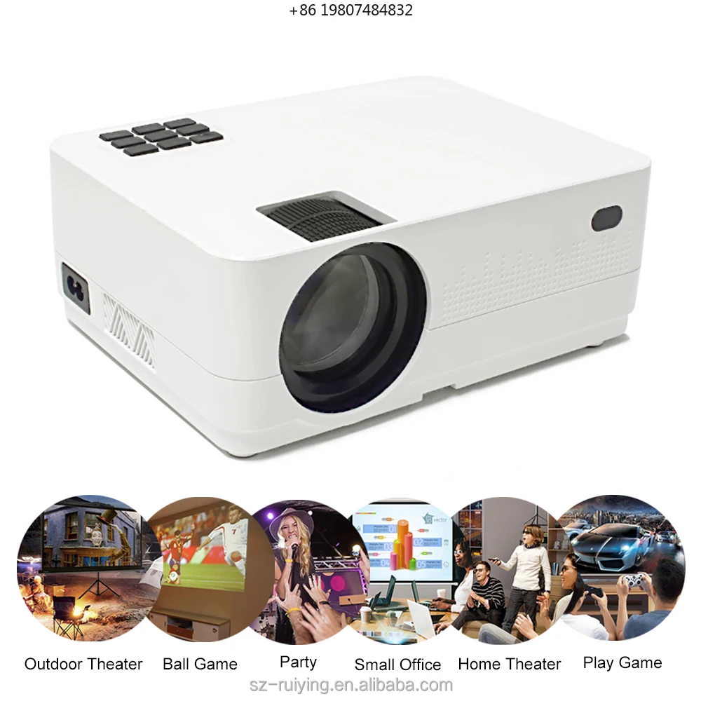 

LED Lamp Built-in Speakers-Pocketable Smart Portable Home Theater Ruiying HQ4 1080P Full HD LCD Android 9.0 Projector 170 Lumens