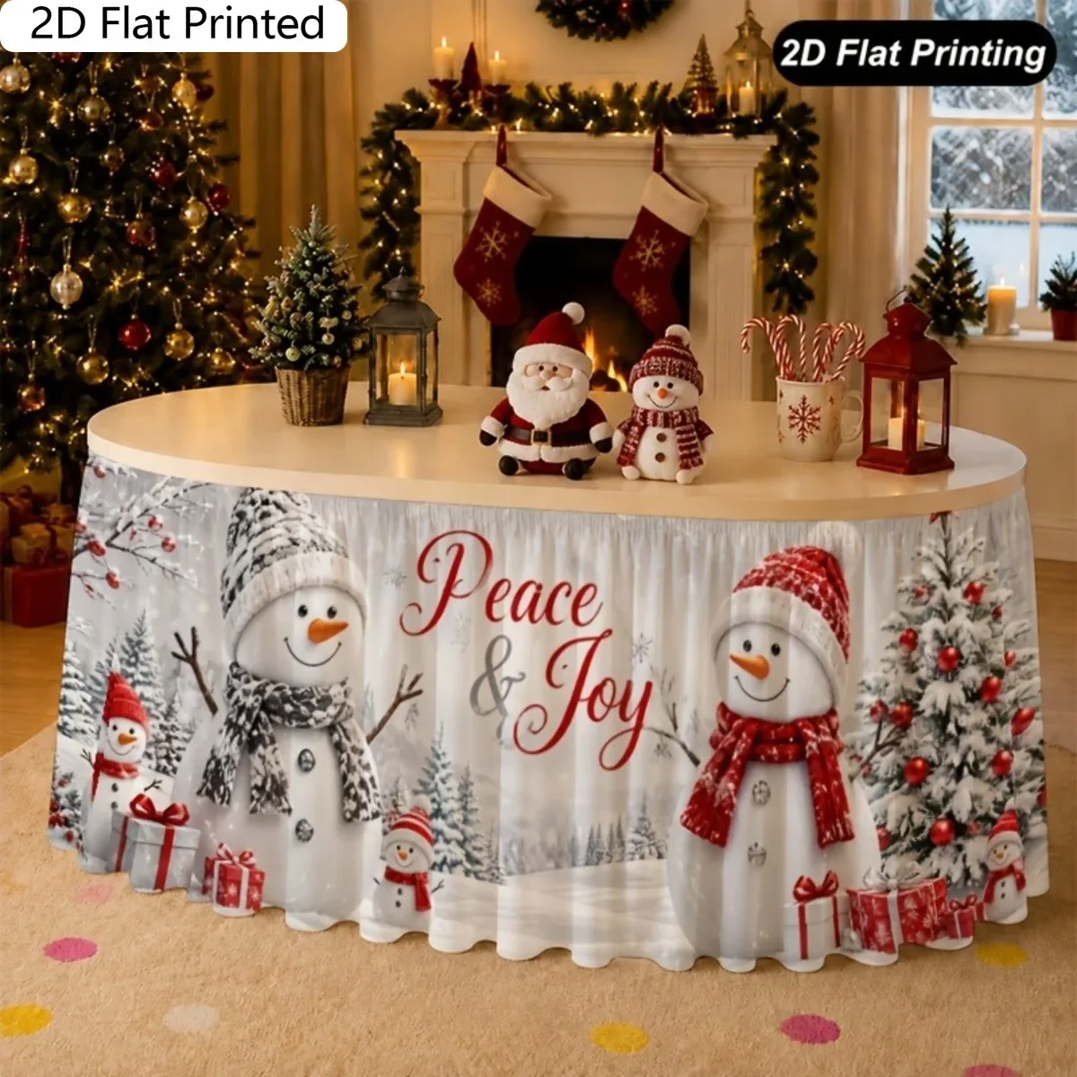 1. PC table skirt tablecloth 2D plane printing Christmas table skirt, peace