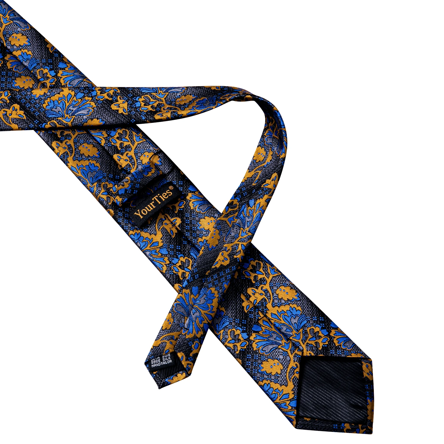 Corbata de seda de cachemir para hombre, conjunto de corbata de lujo con estampado Floral, dorado y azul, con Clip, a la moda, regalo de vacaciones